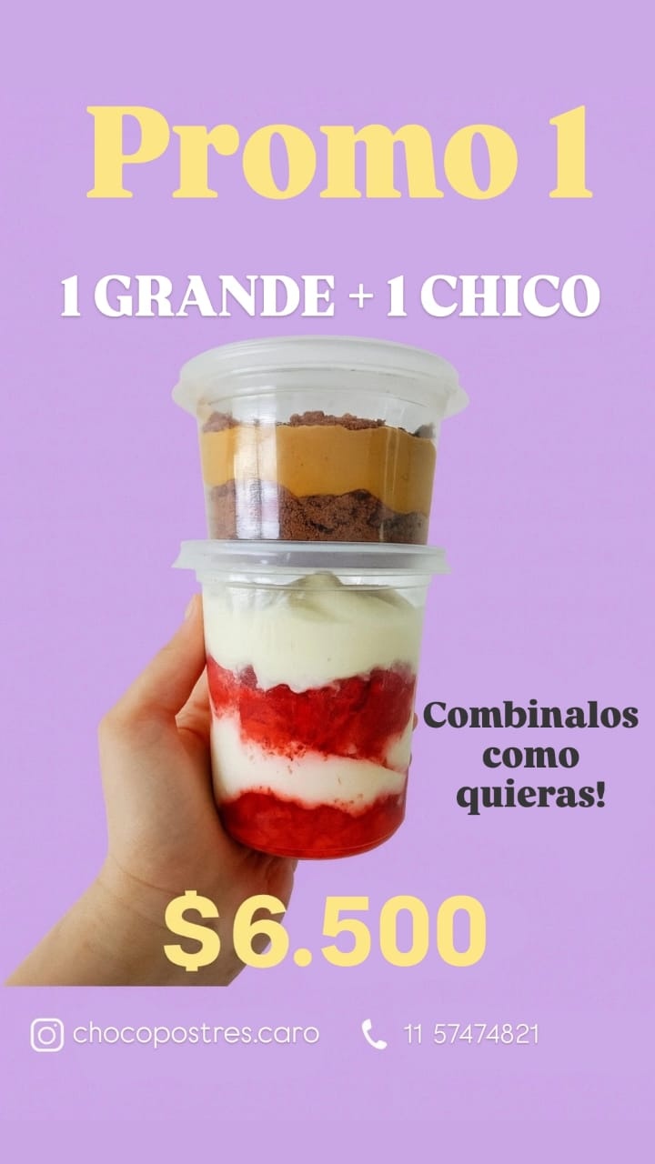 Promo 1: 1 postre grande y 1 postre chico = 6500$