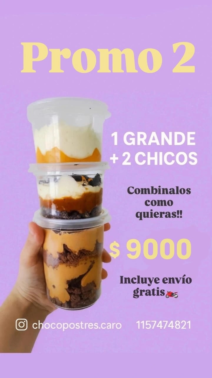 Promo 2: 1 postre grande y 2 postres chicos = 9000$